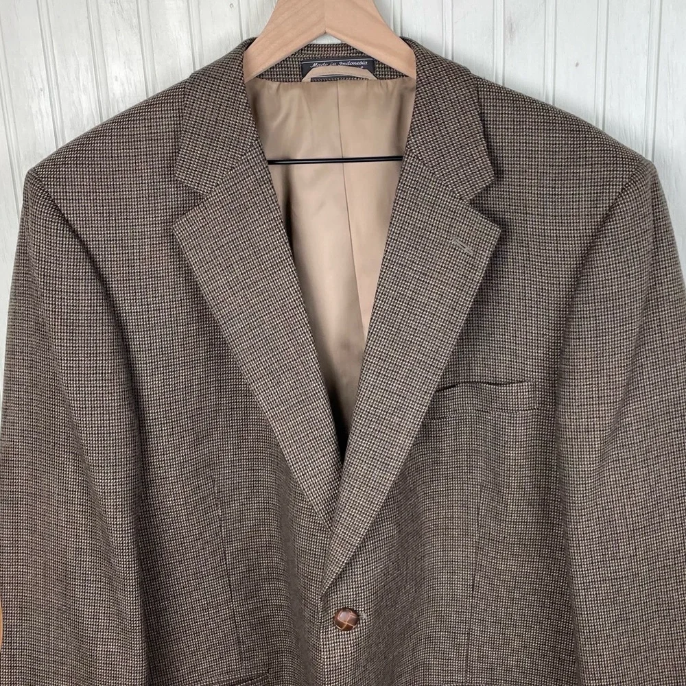 Vintage Bert Pulitzer Men's Blazer Size 44R Brown Lambswool Tweed Elbow Patch